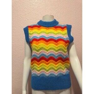 See And Be Seen Sz S Sweater Vest Colorful Chevron Knitted Ribbed Neckline Waist